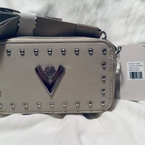 Badgley Mischka Light Gray Camera Style Crossbody with Silver Studs